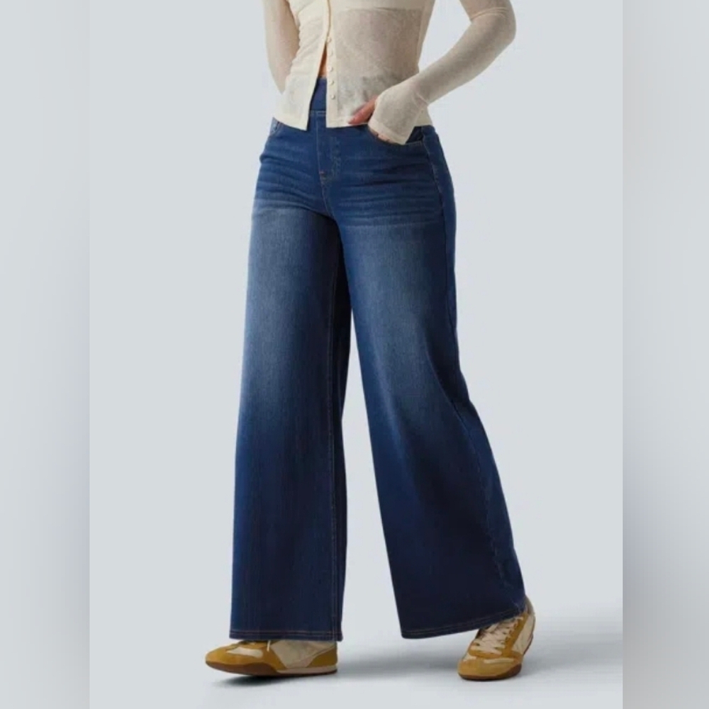 Halara Blue Wide-Leg Jeans, Size Large